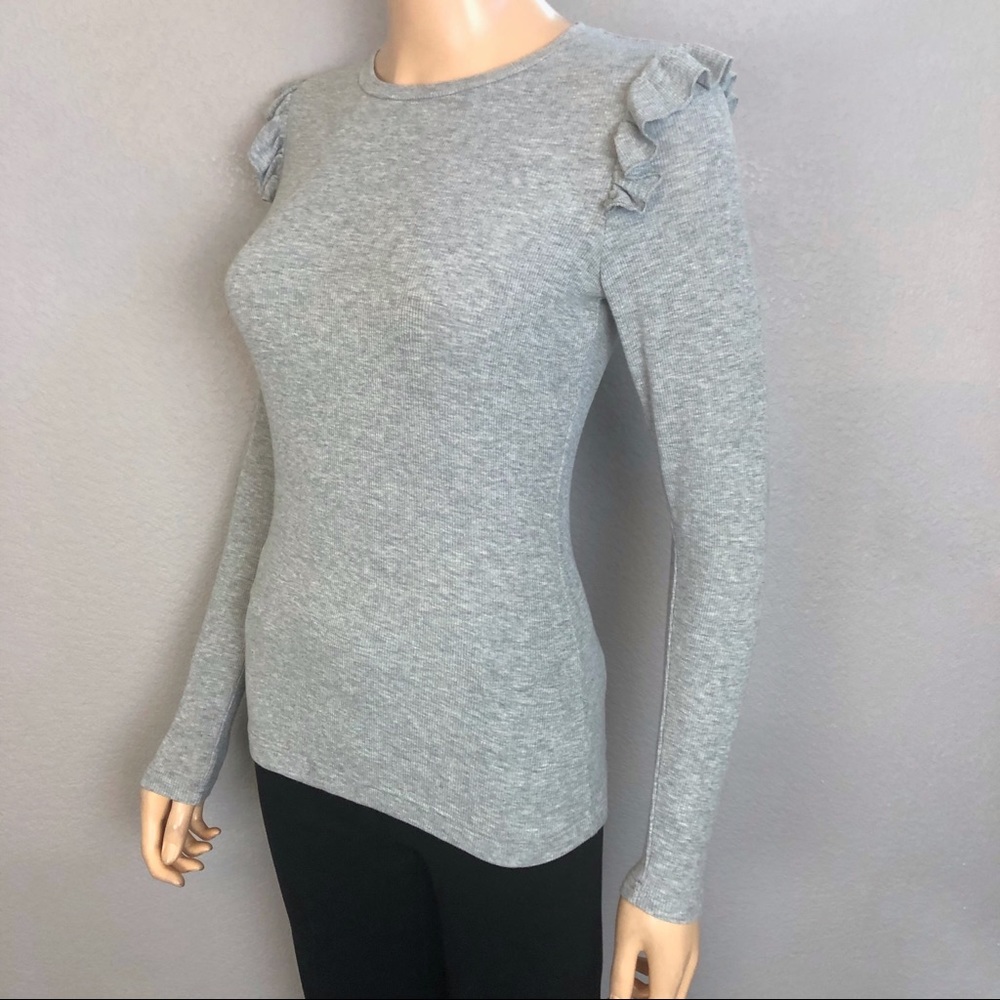 Rachel Parcell Ribbed Knit Long Sleeve Top Ruffle - Picture 4 of 5